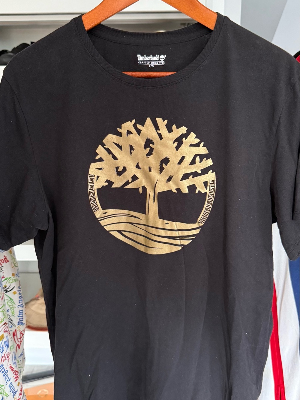 Timberland Black Tee with White Logo Print
